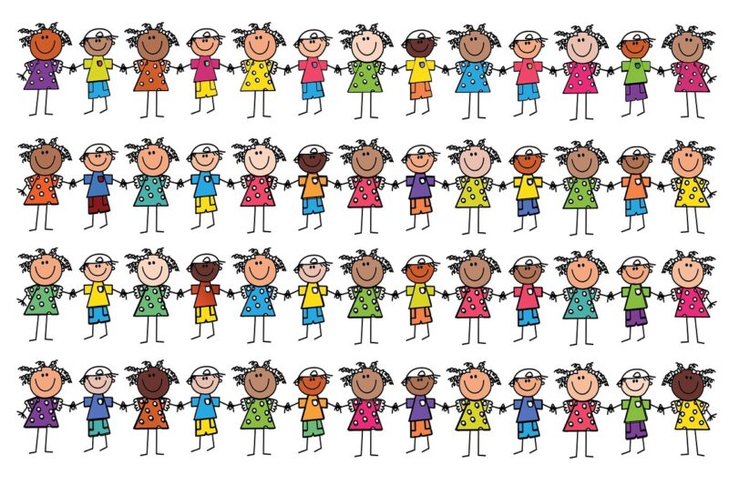 cartoon figure of diverse people holding hands