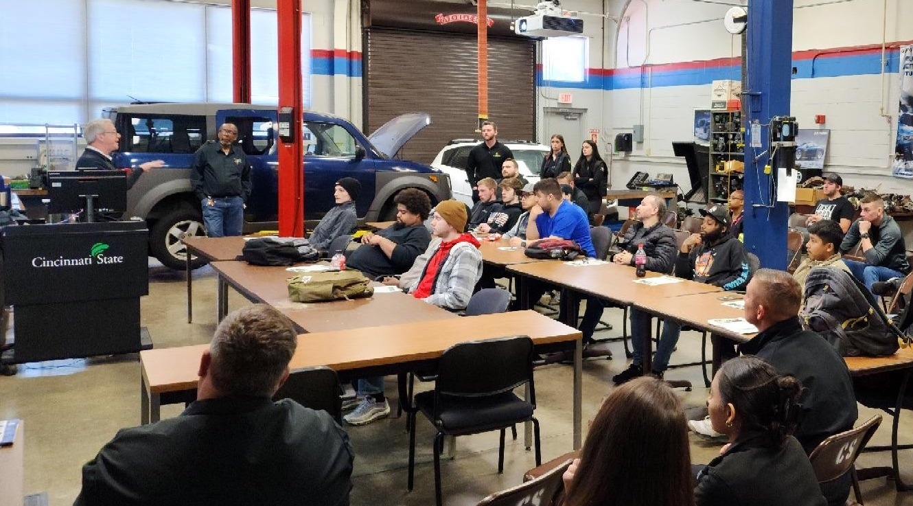 Automotive students listen to industry presentation