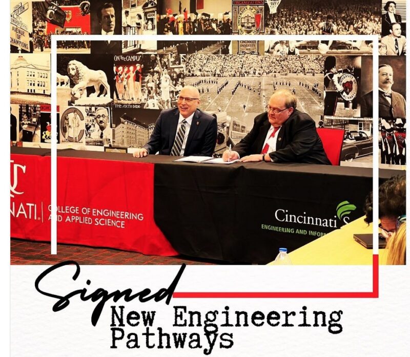 Dean John Weidner (UC College of Engineering and Applied Technology) and Dean Doug Bowling (Cincinnati State Engineering & Information Technologies Division)