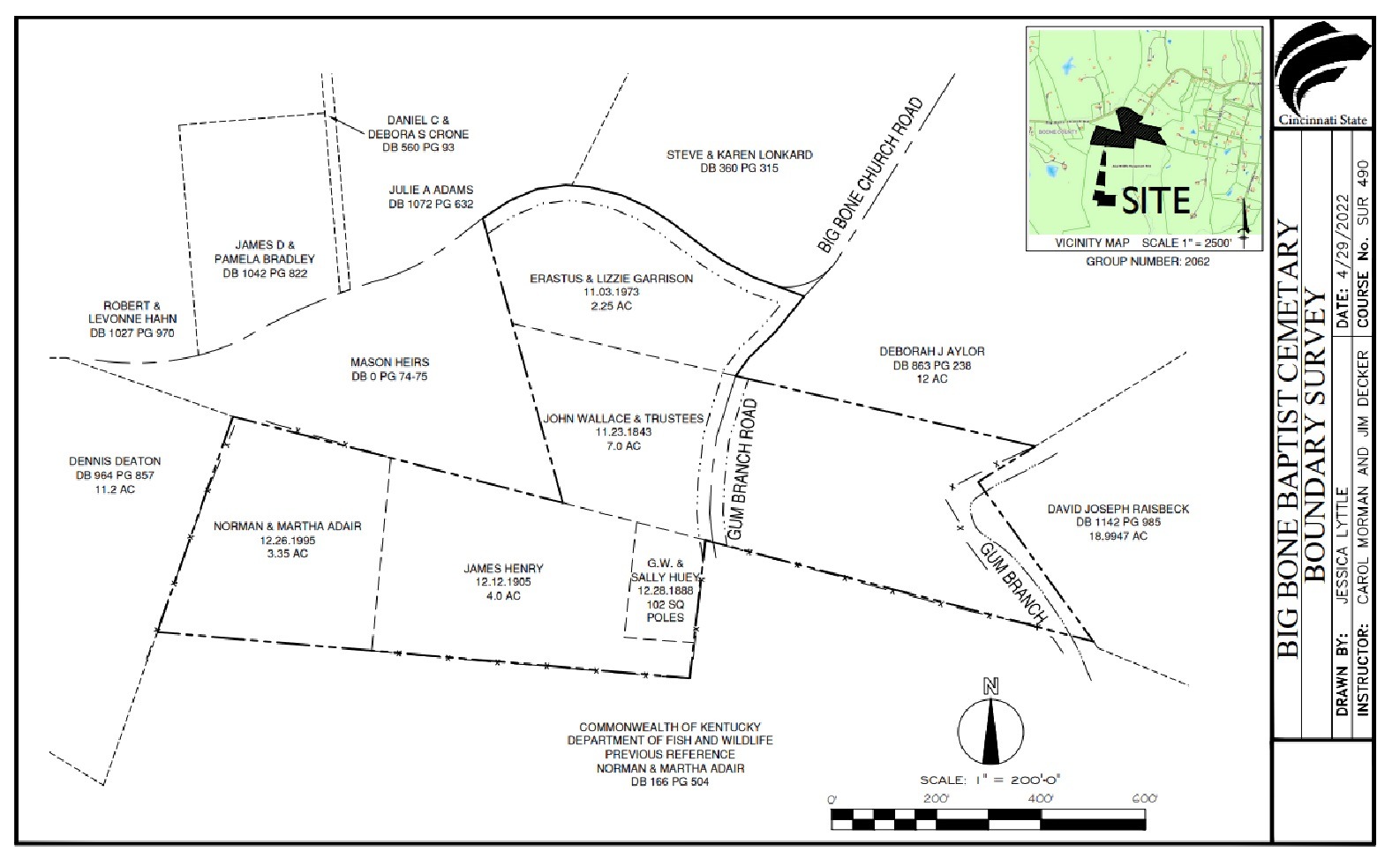 Student-prepared map shows the individual parcels that make up the church property