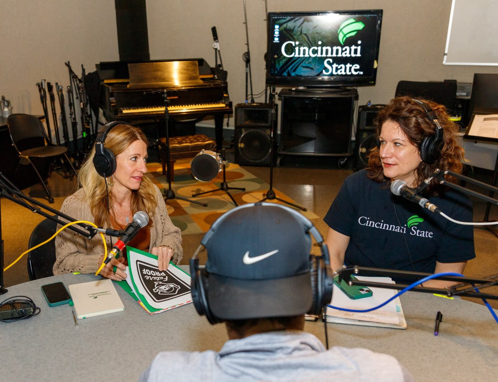 Jayne Dressing and Eimee Dunbar preparing for an interview