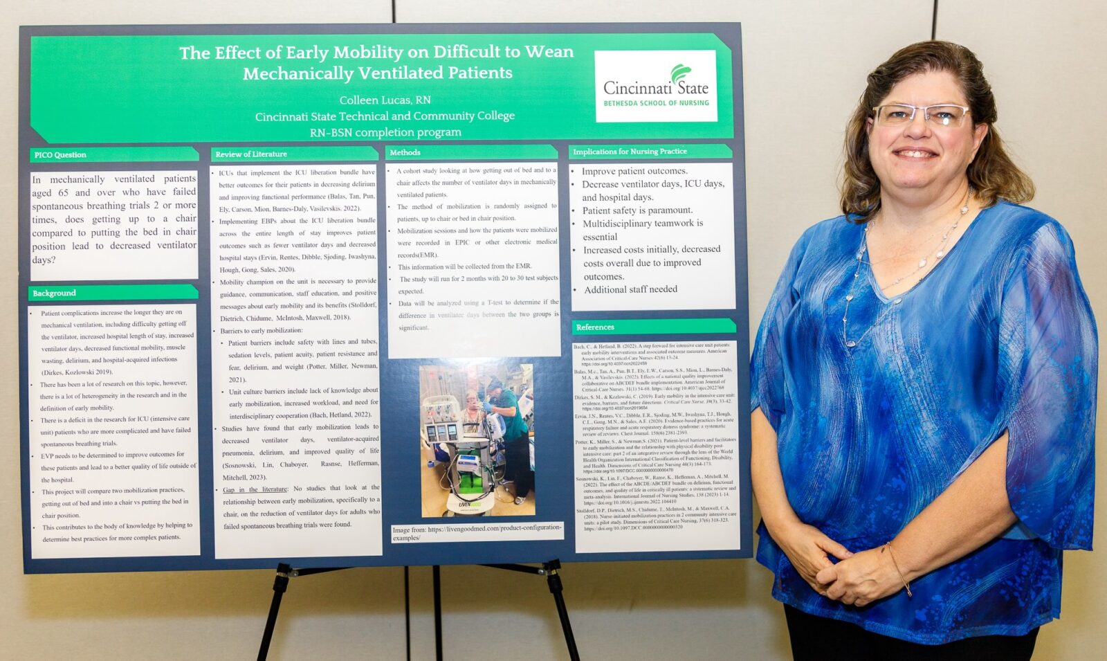 Colleen Lucas, RN, with research poster