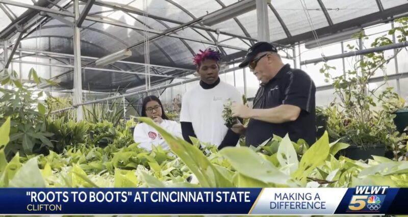 Horticulture program chair Mark Deacon and Roots to Boots students - screenshot from WLWT